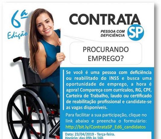 É HOJE! 6ª EDIÇÃO DO CONTRATA SP – PESSOA COM DEFICIÊNCIA