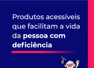 PRODUTOS ACESSÍVEIS QUE FACILITAM O DIA A DIA DA PESSOA COM DEFICIÊNCIA Banner informativo na cor azul predominante de fundo, texto alinhado à direita em branco: "Produtos acessíveis que facilitam a vida da pessoa com deficiência". Abaixo do texto, também alinhado à esquerda, uma faixa em rosa degradê. Na parte inferior à esquerdo, a logo do mercado adaptado na cor branca, com as asas em degradê da logo, e o nome "mercado adaptado" escrito abaixo. Ao lado, também na parte inferior, está posicionado o mascote Tom, que está com uma das mãos para o alto comemorando. O mascote é menino, cadeirante, tem pele clara, usa blusa branca, com outra blusa xadrez de manga curta por cima vermelha, calça azul e sapatos pretos. A cadeira de rodas de Tom é preta, e ao lado esquerdo de Tom, existe um robô voando, na altura de sua cabeça. O robô é vermelho e amarelo, e tem chamas azuis saindo de seus pés.